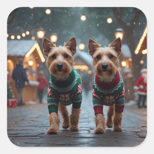 Wire Fox Terrier Dogs Christmas Snow Holiday スクエアシール (正面)