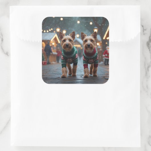 Wire Fox Terrier Dogs Christmas Snow Holiday スクエアシール (バッグ)
