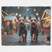 Wire Fox Terrier Dogs Christmas Snow Holiday フリースブランケット (正面(横))