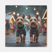 Wire Fox Terrier Dogs Christmas Snow Holiday マグネット (正面)