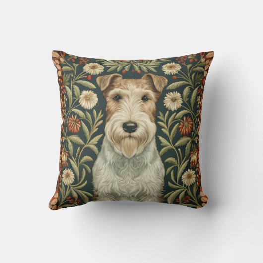 Wire Fox Terrier in William Morris Floral Style クッション (裏面)