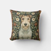 Wire Fox Terrier in William Morris Floral Style クッション (正面)