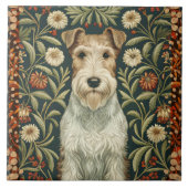 Wire Fox Terrier in William Morris Floral Style タイル (正面)