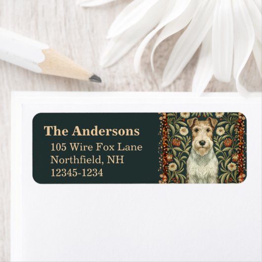 Wire Fox Terrier in William Morris Floral Style ラベル (インサイチュ)