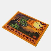 Wire Fox Terrierstein Happy Howl-o-ween ドアマット (アングル)