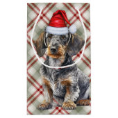 Wire Haired Dachshund Dog on Red Plaid Christmas スモールペーパーバッグ (裏面)