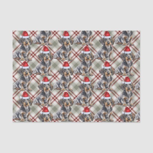 Wire Haired Dachshund Santa Dog Plaid Christmas 薄葉紙 (正面)