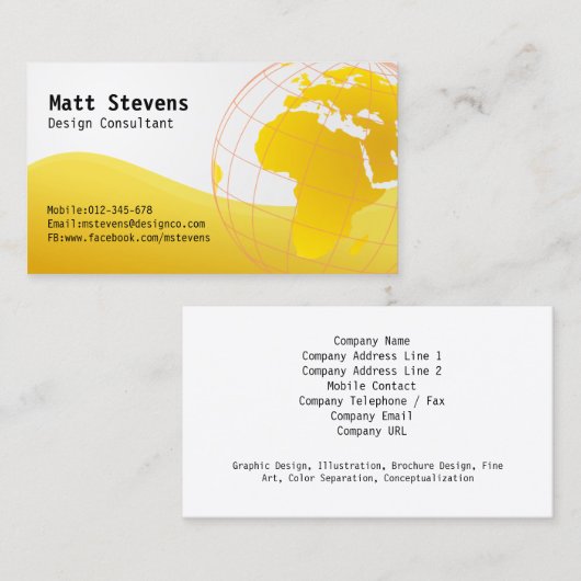 Wire Yellow Globe Europe Africa名刺 名刺 (正面/裏面)