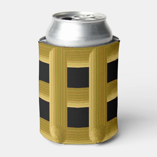 Wired Golden Cord Squared Pattern Gold On Black 缶クーラー (缶正面)