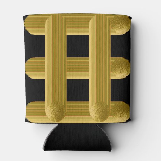 Wired Golden Cord Squared Pattern Gold On Black 缶クーラー (裏面)