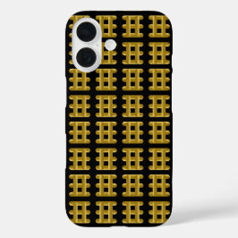 Wired Golden Cord Squared Pattern Gold On Black iPhone 16ケース