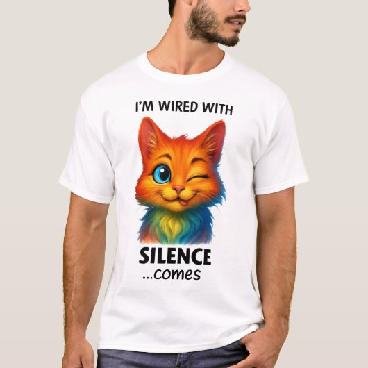 Wired With Silence Poetic Quote Funny Tシャツ (正面)