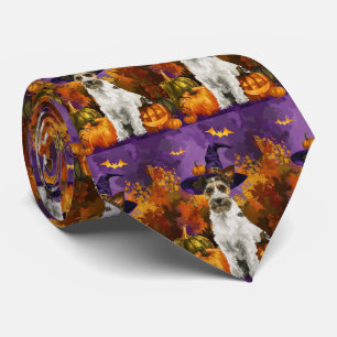 Wirefoxテリア不気味ドッグハロウィーンウィッチパンプキン ネクタイ