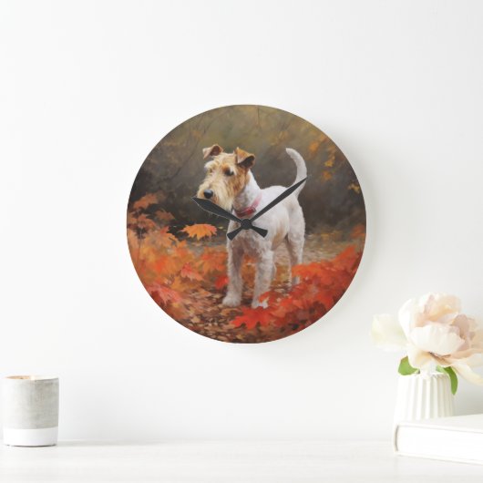 Wirefox Terrierの紅葉秋インスパイア ラージ壁時計 (ホーム)