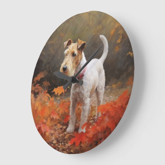 Wirefox Terrier 紅葉 ラージ壁時計 (傾斜)