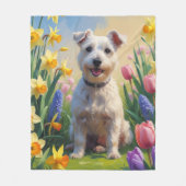 Wirefox Terrier Dog春の花絵を描ズ フリースブランケット (正面)