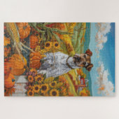 Wirefox Terrier Dog秋の収穫感謝祭 ジグソーパズル (横)