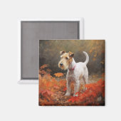Wirefox Terrier in 紅葉の秋 落ち葉にインスパイア マグネット (正面/裏面)
