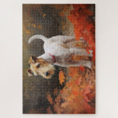 Wirefox Terrier in Autumn Leaves Fall Inspire ジグソーパズル (縦)