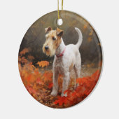 Wirefox Terrier in Autumn Leaves Fall Inspire セラミックオーナメント (左)
