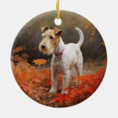 Wirefox Terrier in Autumn Leaves Fall Inspire セラミックオーナメント (裏面)