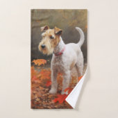 Wirefox Terrier in Autumn Leaves Fall Inspire バスタオルセット (ハンドタオル)