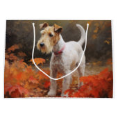 Wirefox Terrier in Autumn Leaves Fall Inspire  ラージペーパーバッグ (正面)