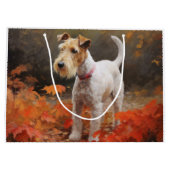 Wirefox Terrier in Autumn Leaves Fall Inspire  ラージペーパーバッグ (裏面)