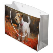 Wirefox Terrier in Autumn Leaves Fall Inspire  ラージペーパーバッグ (裏面アングル)