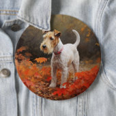 Wirefox Terrier in Autumn Leaves Fall Inspire  缶バッジ (インサイチュ)