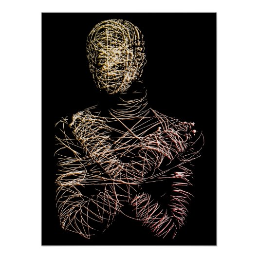 Wireframe Human Figure in Abstract Motion ポスター (正面)
