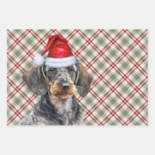 Wirehair Dachshund Dog Red Plaid Christmas ラッピングペーパーシート (正面3)