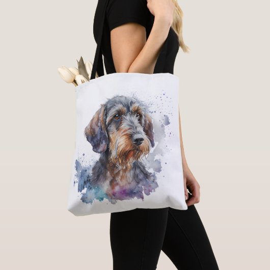 Wirehaired Dachshund Puppy Watercolor Design トートバッグ (クローズアップ)