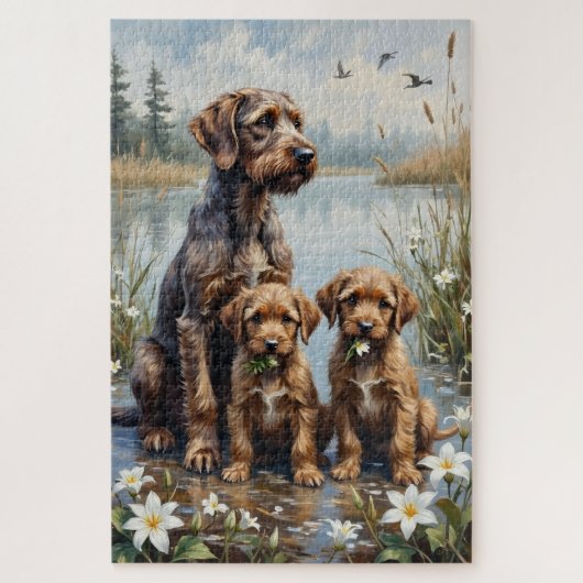 Wirehaired Griffon Marsh Lily Art ジグソーパズル (縦)