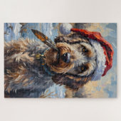 Wirehaired Griffon Rustic Winter Hunt Hat ジグソーパズル (横)
