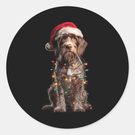 Wirehaired Inting Griffon Christmas Graphics Dog L ラウンドシール (正面)