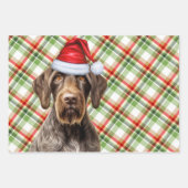 Wirehaired Pointer Christmas Dog Red Green Plaid ラッピングペーパーシート (正面3)