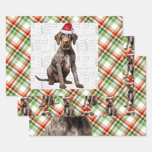 Wirehaired Pointer Christmas Dog Red Green Plaid ラッピングペーパーシート (セット)
