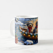 Wirehaired Pointing Griffon Christmas Boat Holiday コーヒーマグカップ (正面左)