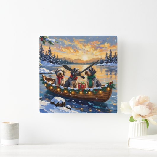 Wirehaired Pointing Griffon Christmas Boat Holiday スクエア壁時計 (ホーム)