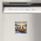 Wirehaired Pointing Griffon Christmas Boat Holiday マグネット (インサイチュ (食洗機))