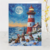 Wirehaired Pointing Griffon Christmas Lighthouse カード (黄色い花)