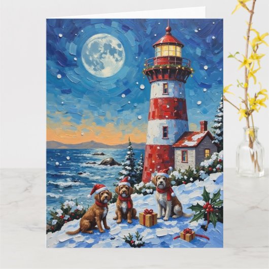 Wirehaired Pointing Griffon Christmas Lighthouse カード (黄色い花)