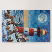 Wirehaired Pointing Griffon Christmas Lighthouse ジグソーパズル (横)