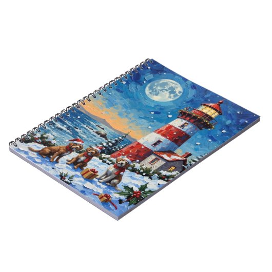 Wirehaired Pointing Griffon Christmas Lighthouse ノートブック (左側)