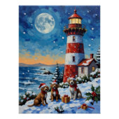 Wirehaired Pointing Griffon Christmas Lighthouse ポスター (正面)