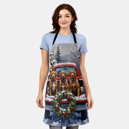 Wirehaired Pointing Griffon Christmas Red Truck エプロン (着用した状態)