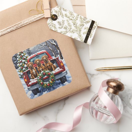 Wirehaired Pointing Griffon Christmas Red Truck スクエアシール (ギフト)