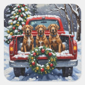 Wirehaired Pointing Griffon Christmas Red Truck スクエアシール (正面)