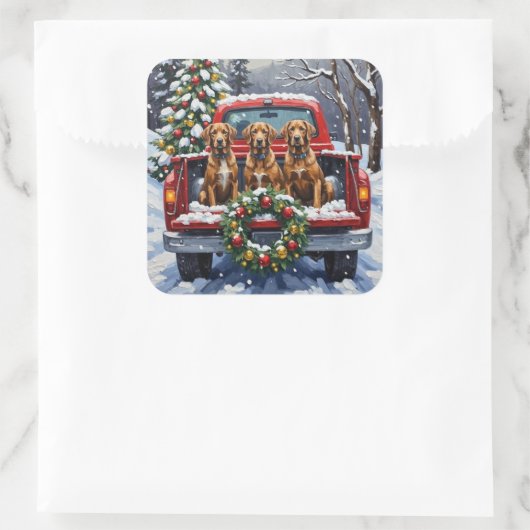 Wirehaired Pointing Griffon Christmas Red Truck スクエアシール (バッグ)